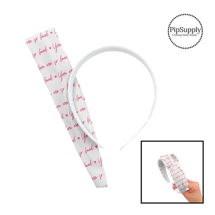 Cursive pink you are so loved on cream knotted headband kit