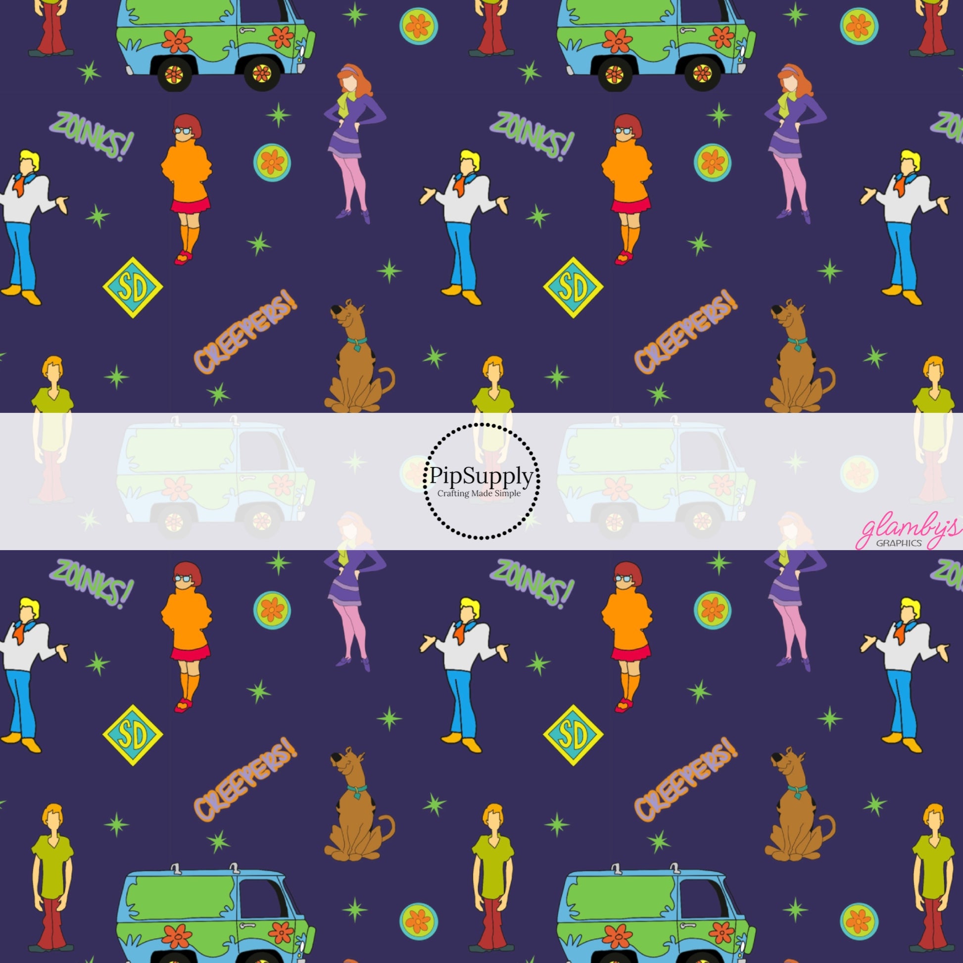 These Halloween themed pattern fabric by the yard features the following design elements: Halloween movie themed pattern featuring a crime solving team and their dog. This fun spooky themed fabric can be used for all your sewing and crafting needs!