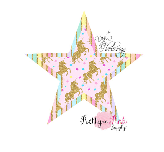STAR UNICORN "Don't Stop Believing" Vinyl Glitter Iron On - Pretty in Pink Supply