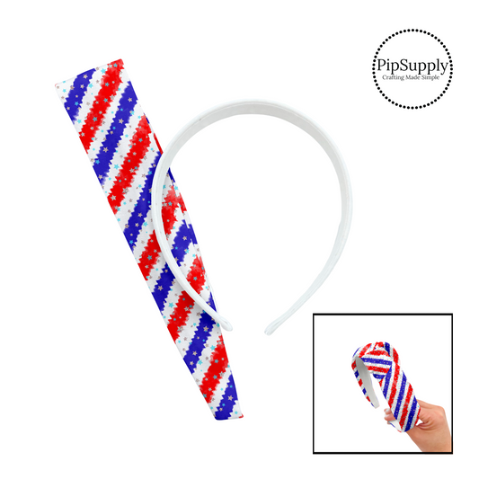 Red, white, and blue fuzzy stripes with stars knotted headband