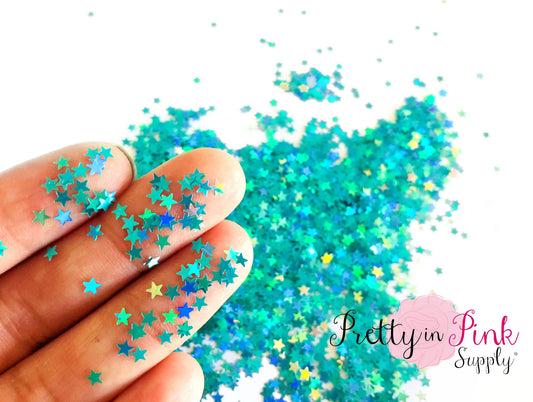 Teal Holographic Star Loose Glitter - Pretty in Pink Supply