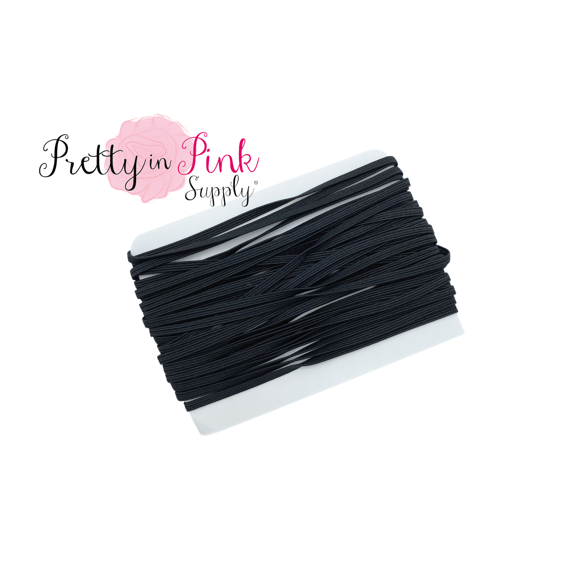 10 YARDS- Black 1/8" Skinny Elastic - Pretty in Pink Supply