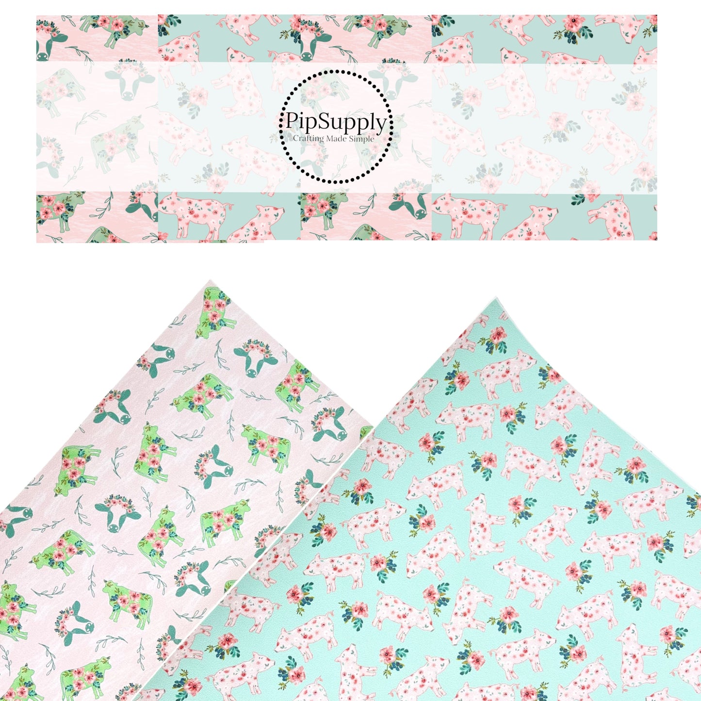 Floral Cows & Pigs | Faux Leather Sheets