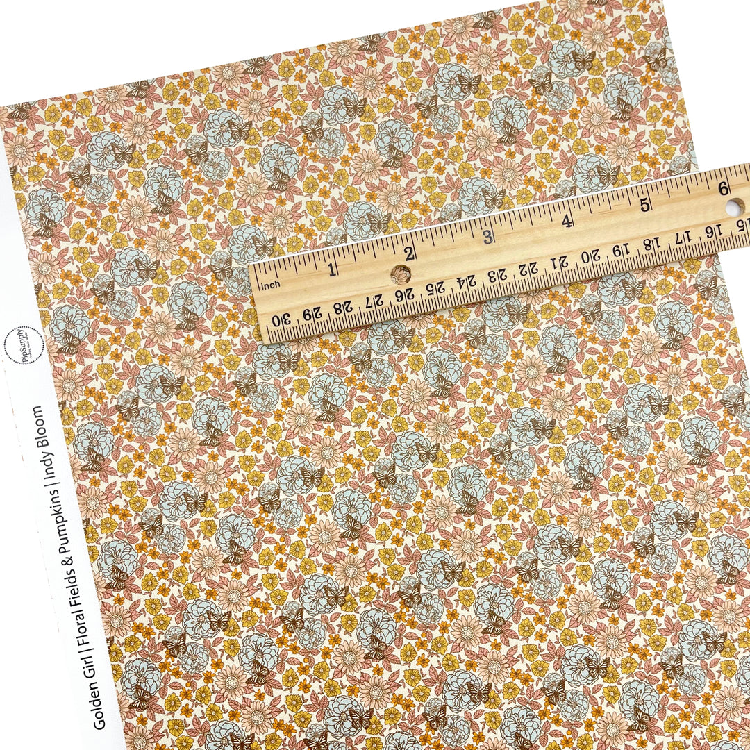 Floral Fields and Pumpkins Faux Leather Sheets