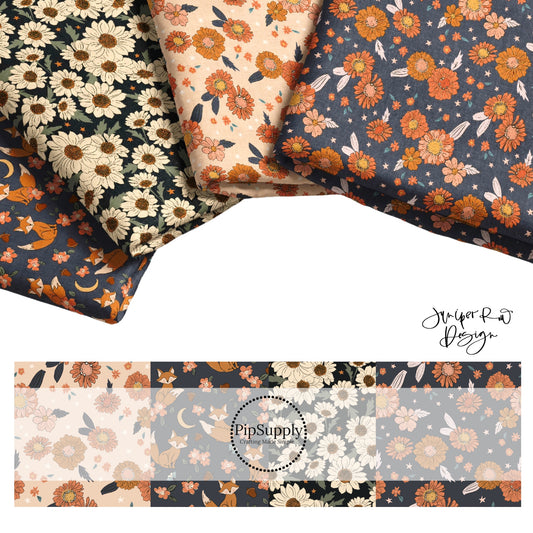 Folded Multi color fabric with floral designs, foxes, stars, and moons
