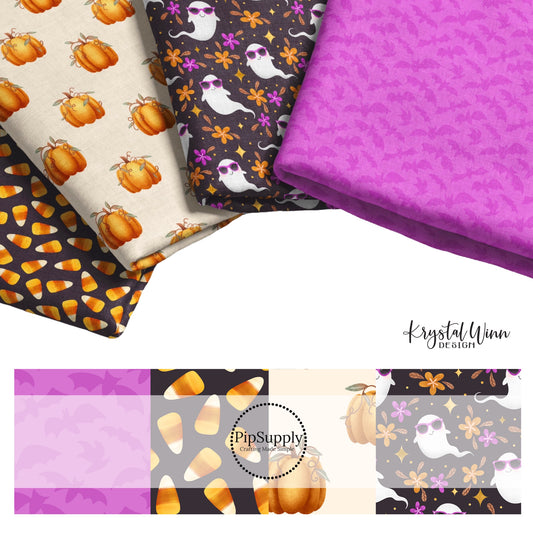 Black, purple, and cream Halloween high quality fabric adaptable for all your crafting needs. Make cute baby headwraps, fun girl hairbows, knotted headbands for adults or kids, clothing, and more!
