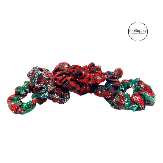 Plaid Christmas Sweater scrunchies with snowflakes and pther patterns