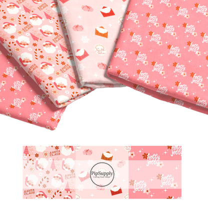 Pink Christmas pattern fabric adaptable for all your crafting needs. Make cute baby headwraps, fun girl hairbows, knotted headbands for adults or kids, clothing, and more!