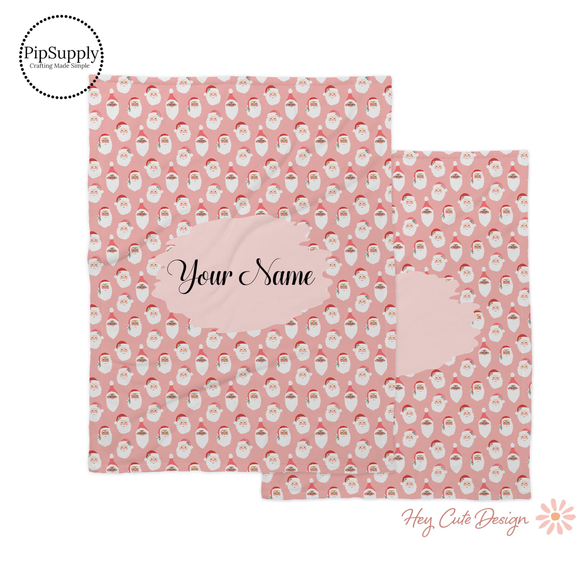 pink personalized blanket with santas and your name