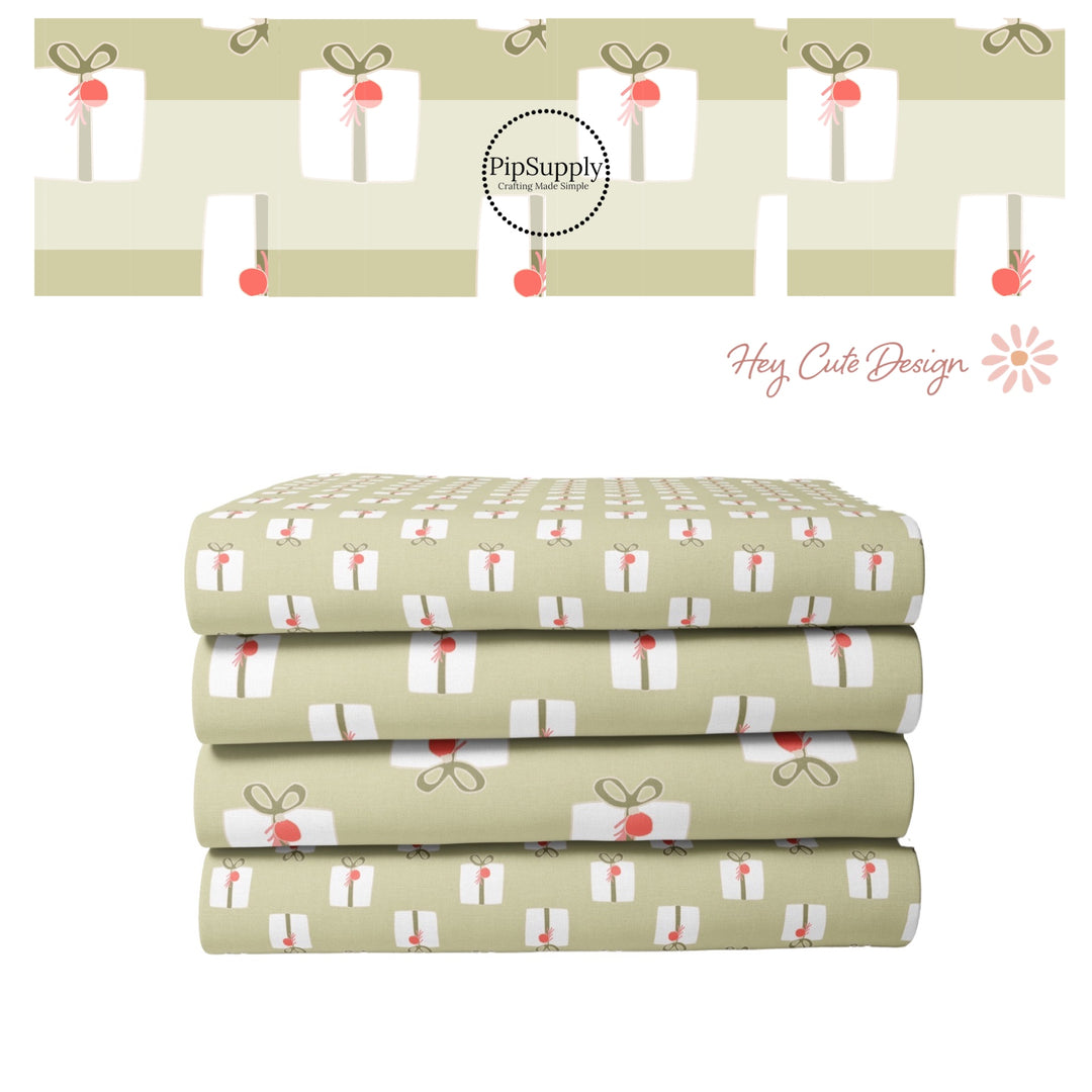 Christmas Fabric By The Yard | Gifts on Green | Olive Christmas