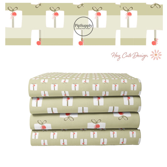 Christmas Fabric By The Yard | Gifts on Green | Olive Christmas