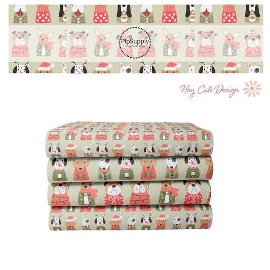 Christmas Fabric By The Yard | Holiday Pups Green | Olive Christmas