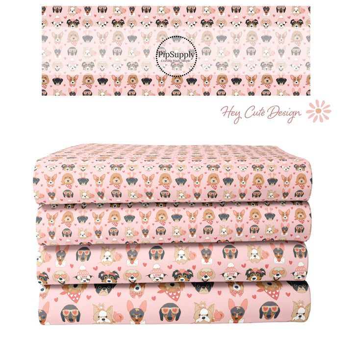 Valentine Fabric By The Yard | Pink Valentine's Pups | Valentine's Friends