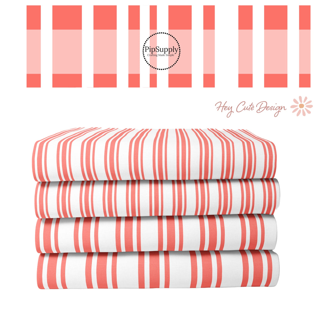 Christmas Fabric By The Yard | Coral Christmas Stripes | Coral Christmas