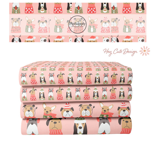 Christmas Fabric By The Yard | Holiday Pups Pink | Coral Christmas