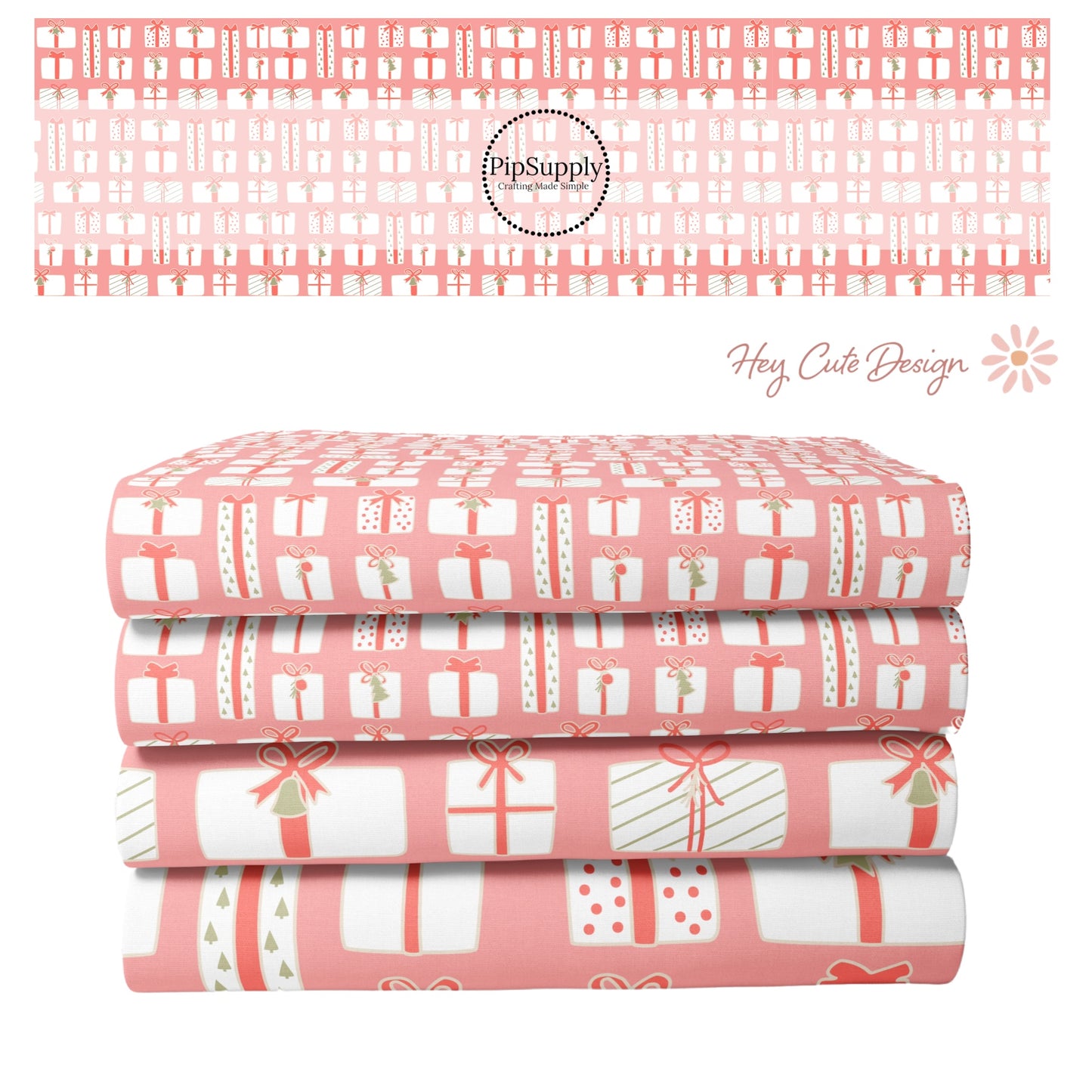 Christmas Fabric | Presents on Pink | Coral Christmas