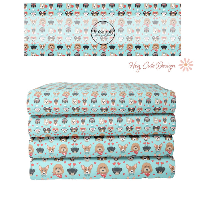 Valentine Fabric By The Yard | Blue Valentines Pups | Valentine