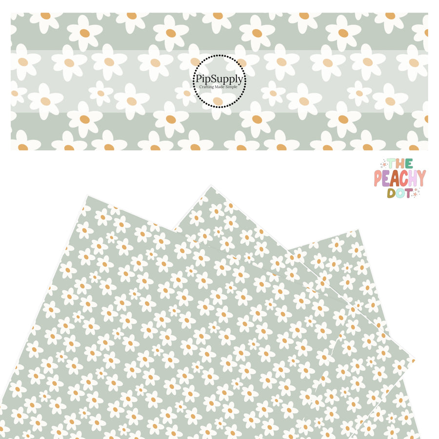 Groovy white daisies on a sea green faux leather sheet.