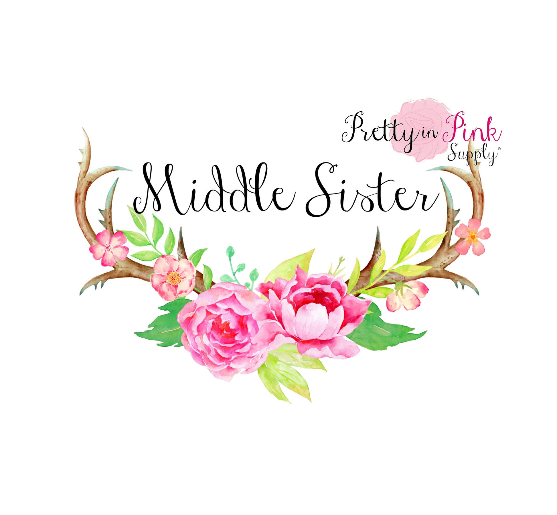 Antler "Sister" Iron On - Pretty in Pink Supply
