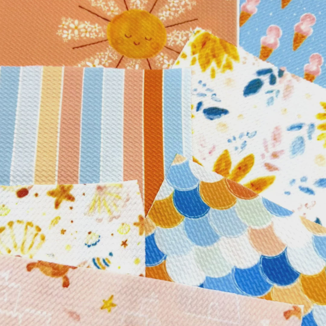 Summer themed high quality fabric adaptable for all your crafting needs. Make cute baby headwraps, fun girl hairbows, knotted headbands for adults or kids, clothing, and more!