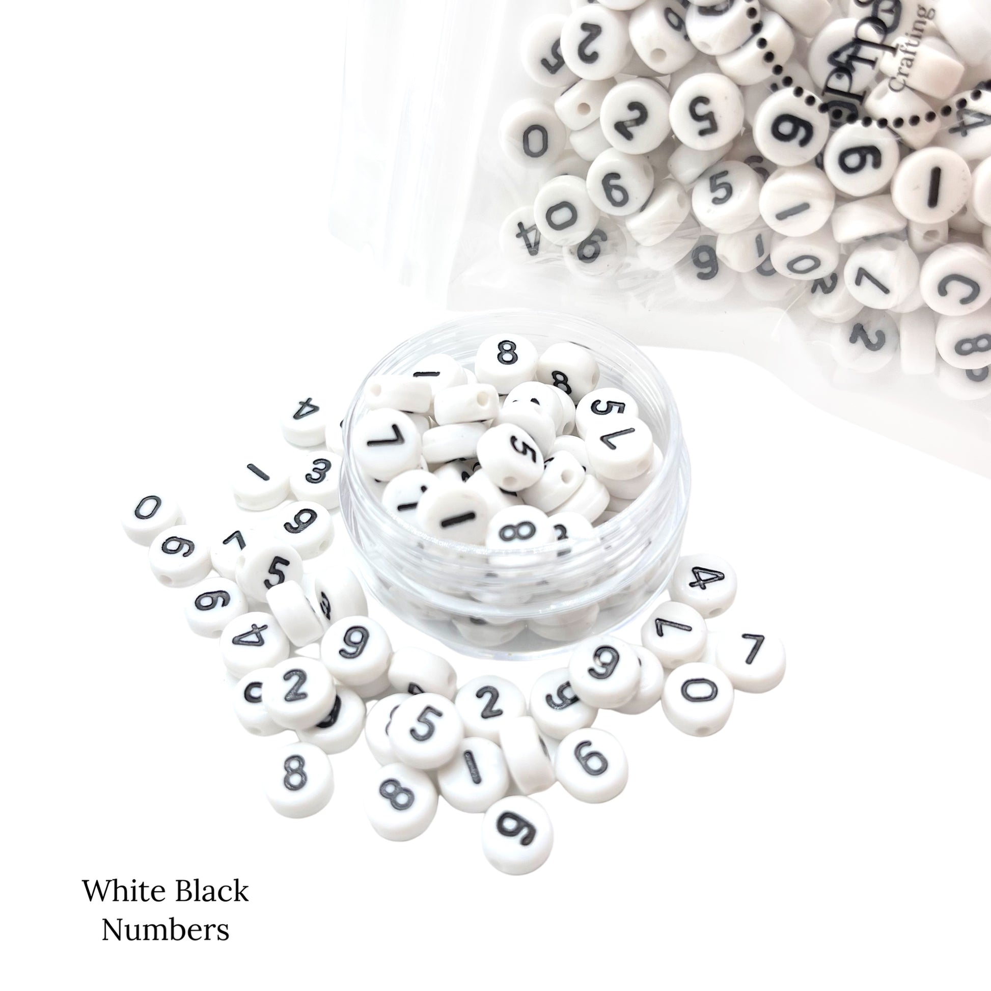 7mm Number Beads, 7mm Black and White Beads, Round Letter Beads, Numbers