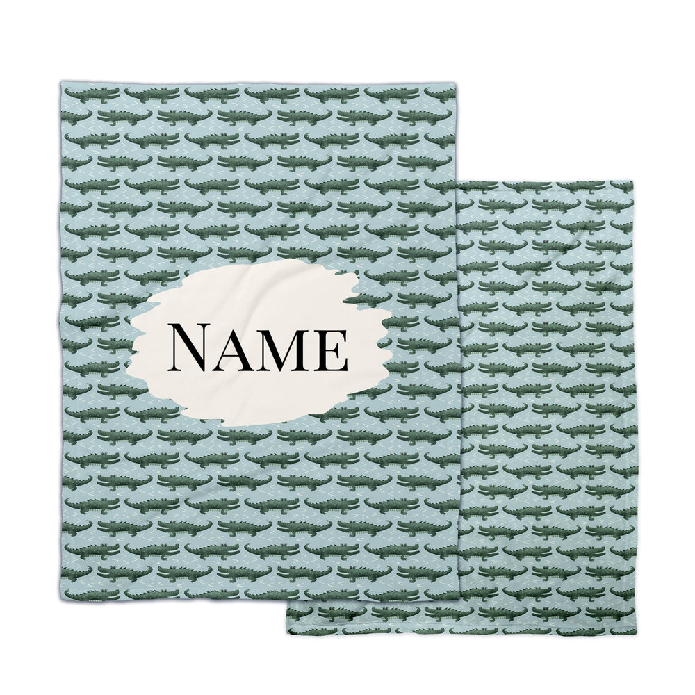 Light Blue and Green Gator Blanket - Personalized Alligator Blanket