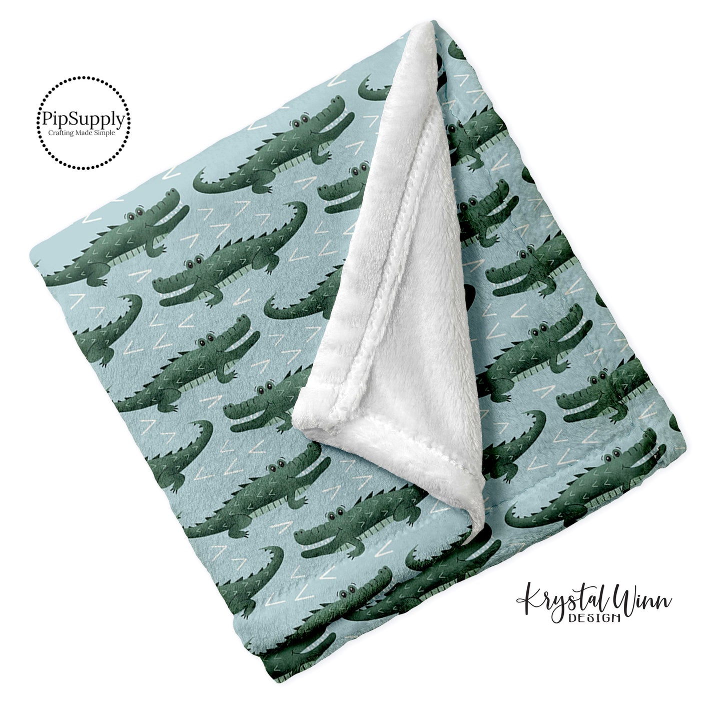Custom Printed Alligator Minky Blanket - Light Blue Blanket with Green Gators