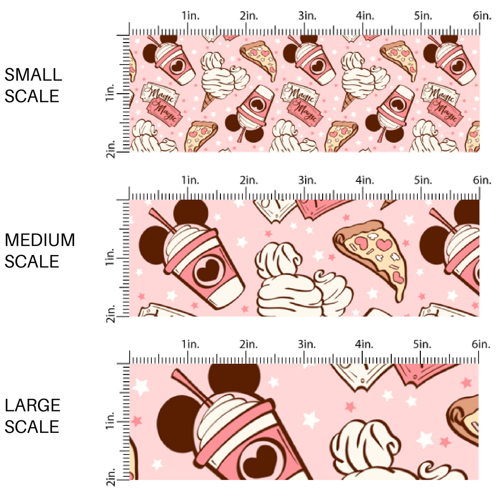 Pink fabric by the yard scaled image guide with stars and mouse snacks.