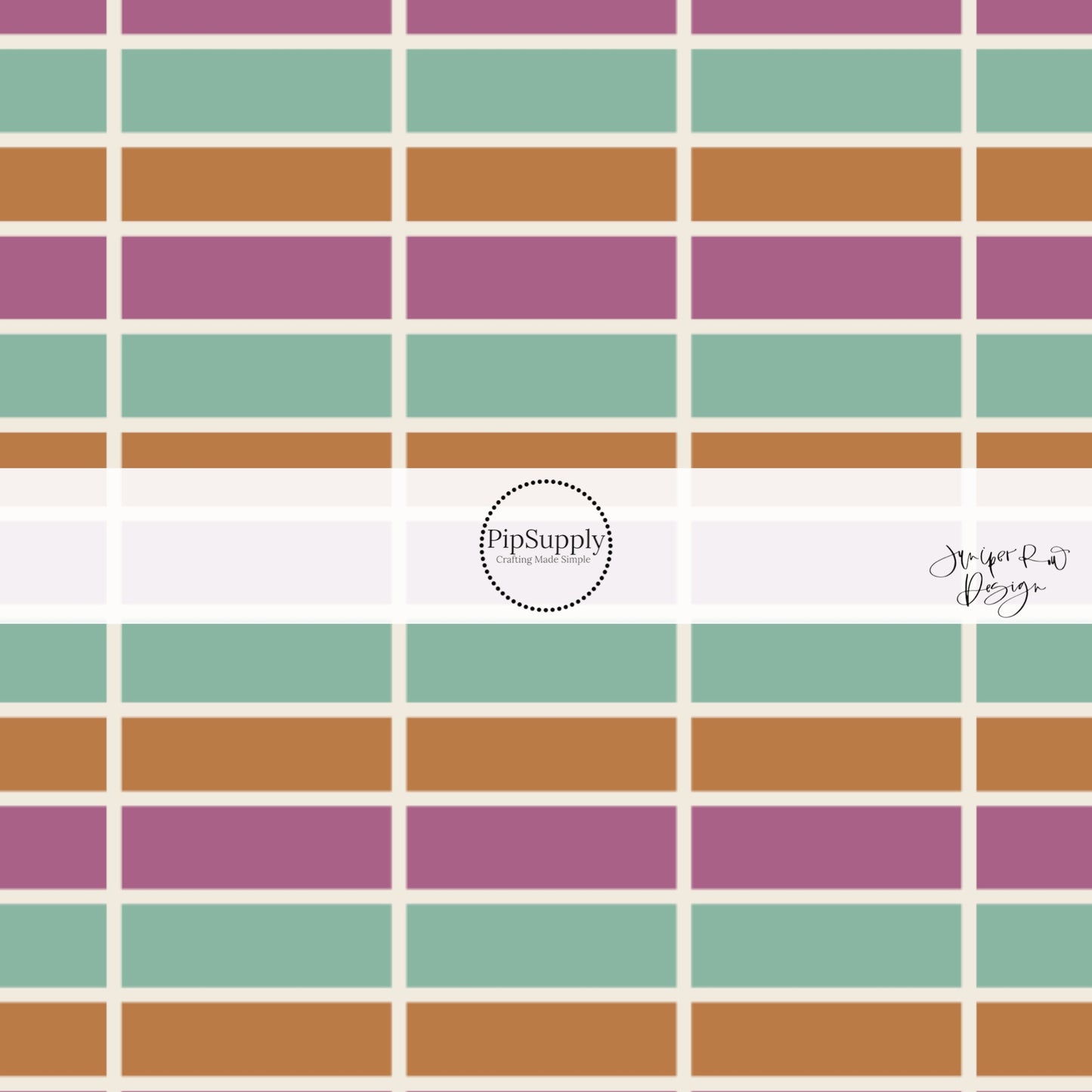 Plum, seafoam, and orange tiles seperated by cream lines on bow strips