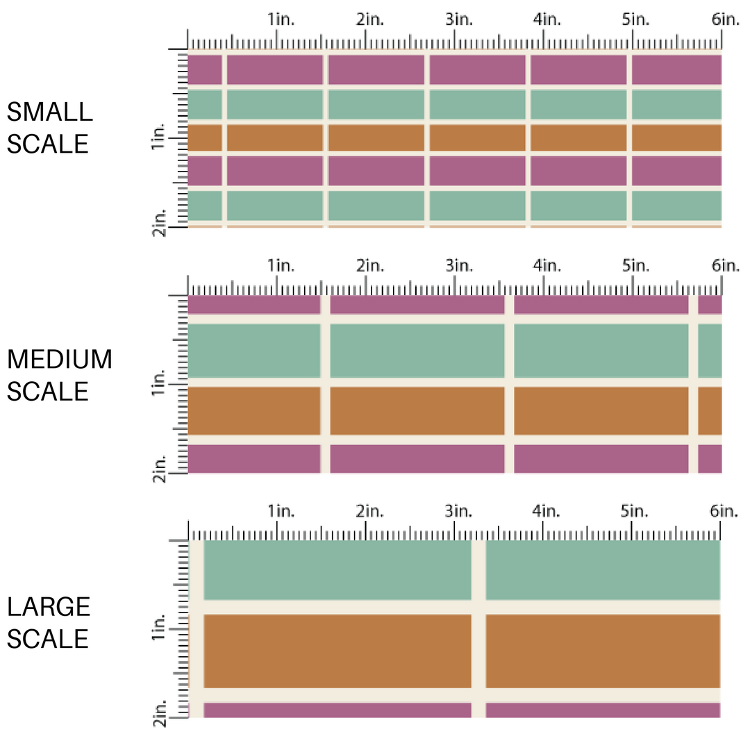 Orange, Plum, and teal, colored tiles fabric image guide