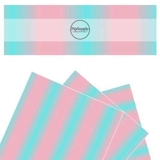 Smooth faux leather cyan aqua blue and light peachy pink.