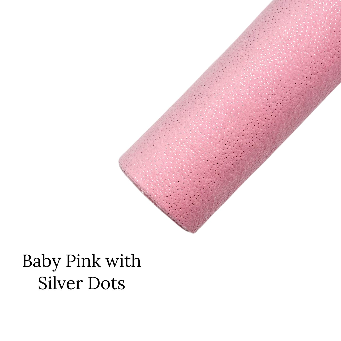 Rolled baby pink faux leather sheet on silver dots