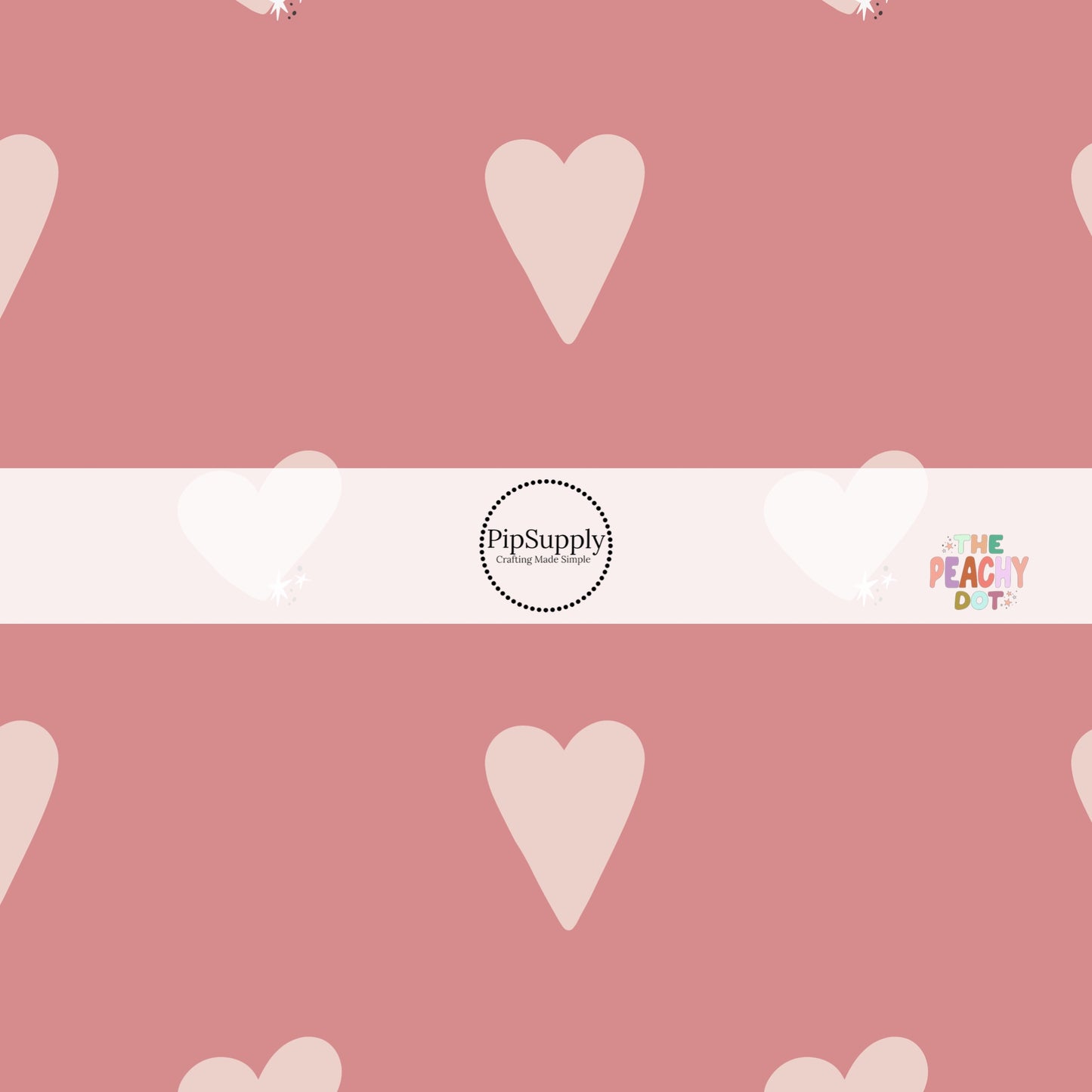 Scattered pink hearts with tiny dazzles on pink bow strip