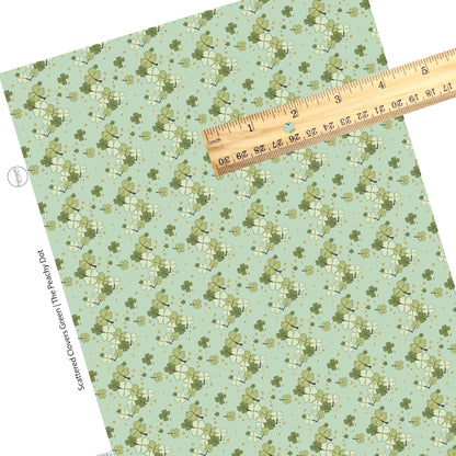 Green sheet with clovers and tiny stars faux leather sheet