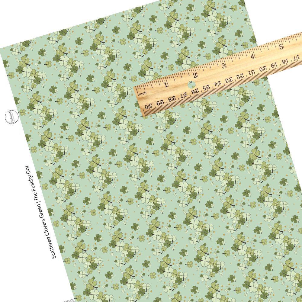 Green sheet with clovers and tiny stars faux leather sheet