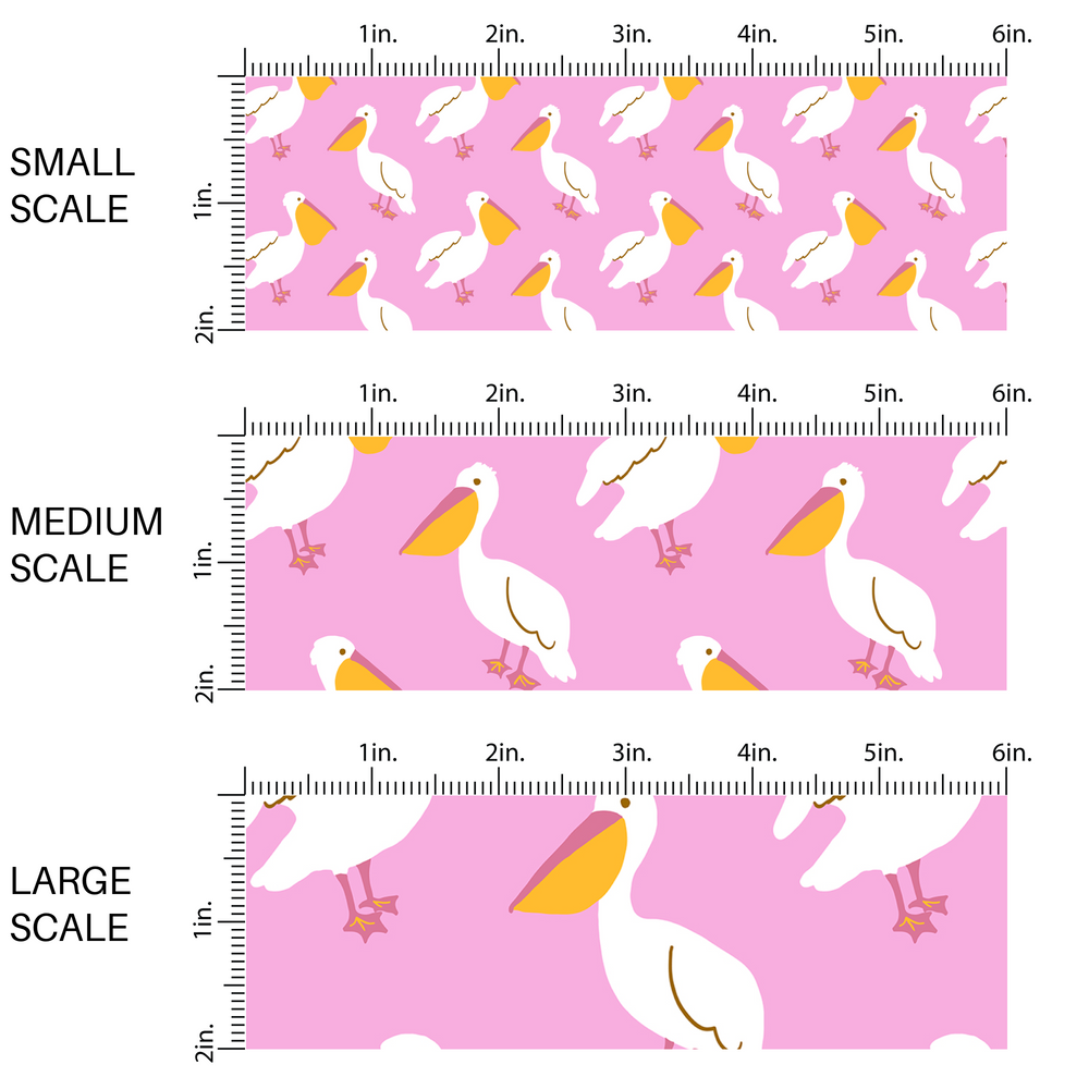 White pelican bird with yellow beak on pink fabric by the yard scaled image guide