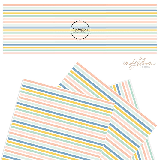 Pastel colored stripes of blush, mint, and yellow faux leather sheet.