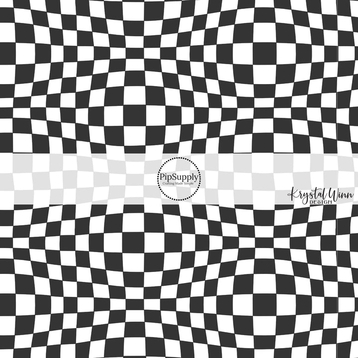 Black and white wavy checker print fabric by the yard.