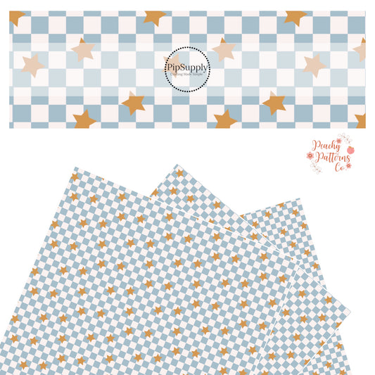 Blue checker with gold stars and white tiles faux leather sheets