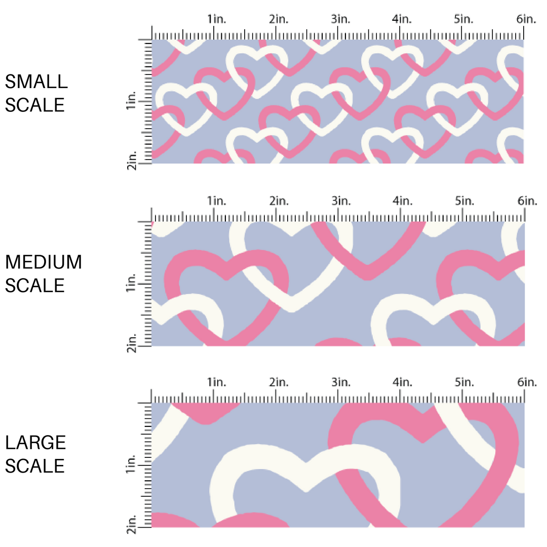 pink and white intertwined hearts on a blue fabric by the yard scaled-image-guide