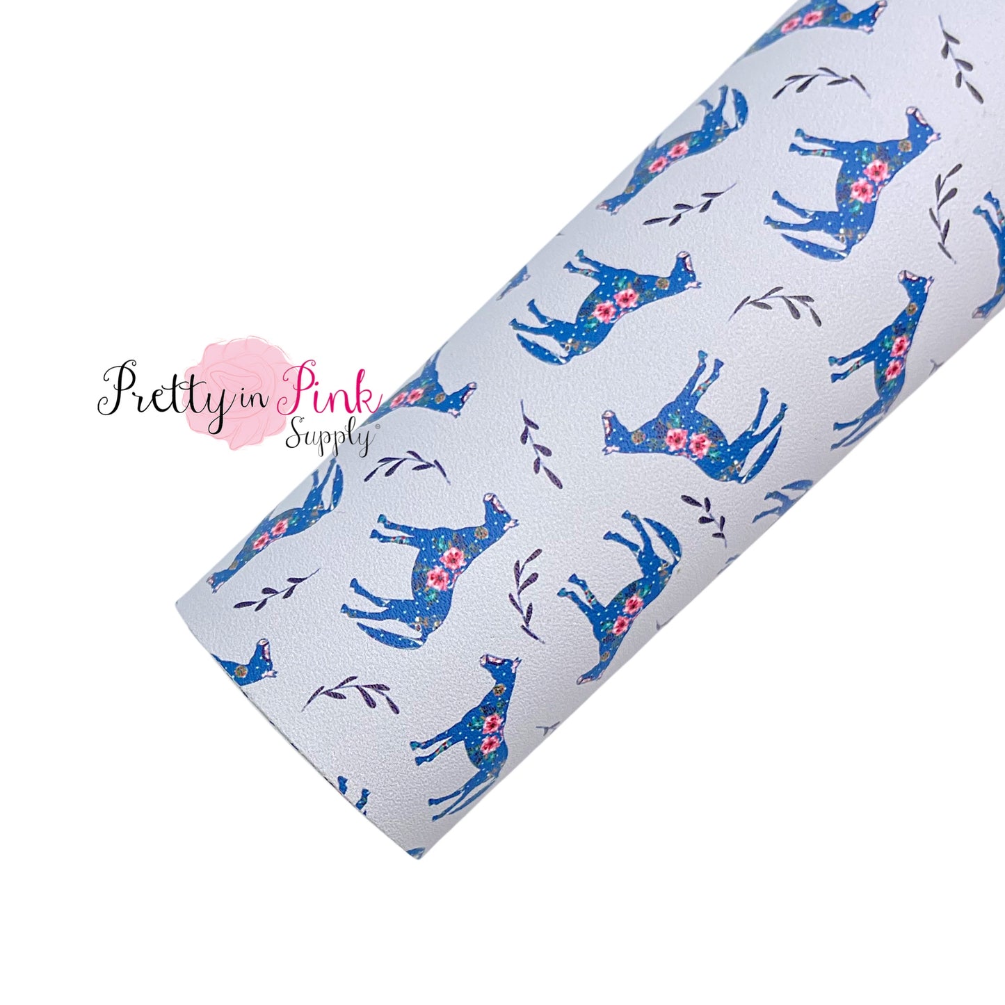 Blue Floral Horses | Faux Leather Fabric Sheet