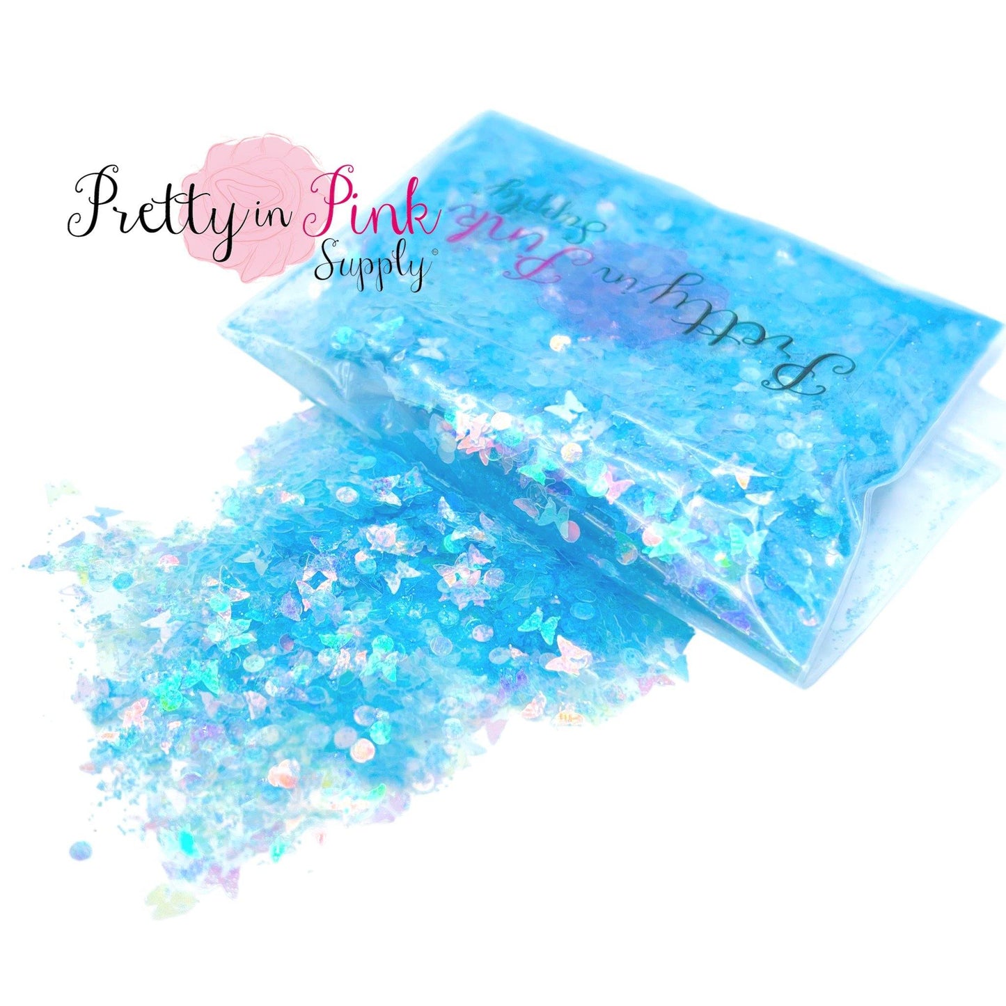 Blue Flower Butterfly Iridescent Chunky/Fine Mix | Glitter - Pretty in Pink Supply