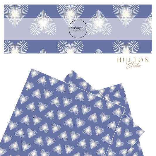 Flared white hearts on blue faux leather sheet