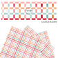 Orange, blue, red, and light pink lines with white squares faux leather sheets