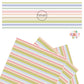 Different size blue, green, pink, orange stripes with thin white stripes faux leather sheet