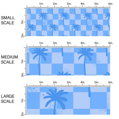 Blue and light blue checkered fabric by the yard scaled image guide with Blue palms trees