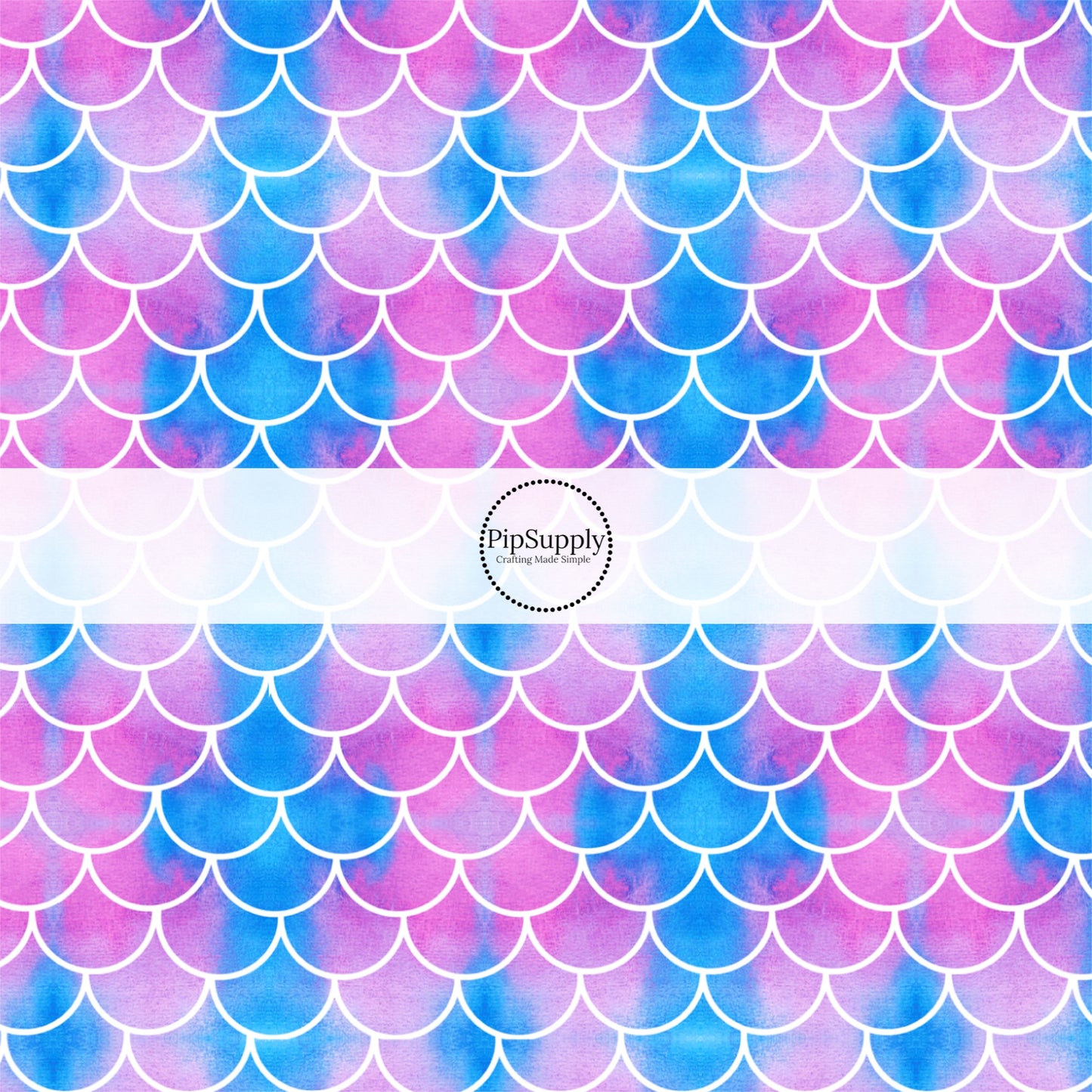 Watercolor ombre pink and blue mermaid scales fabric by the yard.