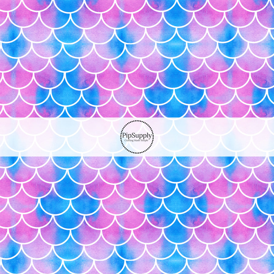 Watercolor ombre pink and blue mermaid scales fabric by the yard.