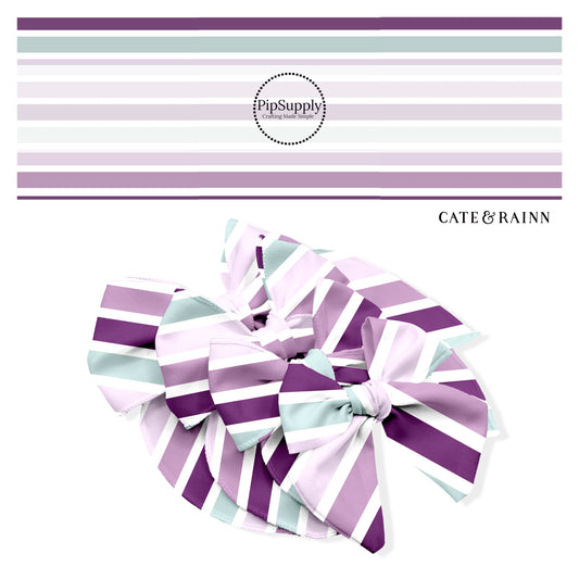 shades of purple and aqua striped bow strips