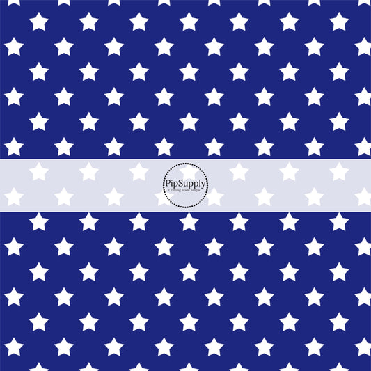 Navy Blue fabric by the yard with white stars- July 4th Fabric by the Yard 